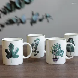 Mugs Nordic Ceramic Hand-painted Green Plant Coffee Mug Simple Porcelain Couple Water Cup Creative Breakfast Milk Drinkware