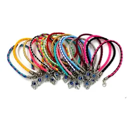 60pcs Fatima Hand Rotation Evil Eye Charms leather Bracelets For Men and Women DIY Jewelry Gift5600232