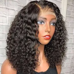 Onda de água Bob curto 13x4 13x6 360 Lace Front Wig Human Hair Wigs Wavy Curly 5x5 Floramento Frontal para mulheres Preparado
