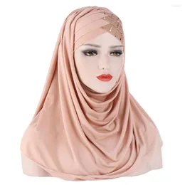 Roupas étnicas Lenço de seda de leite muçulmano com lantejoulas de xale feminino Cap de hijab islâmico Capéu instantâneo de cor sólida