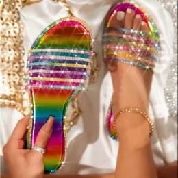 Slippers Flat Rhinestone Fashion Women Women Shoes Bling Colorful Peach Holiday Ladies Sandals and