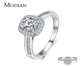 Modian Genuine 925 Sterling Silver Round Clear Cubic Zirconia Engagement Rings For Women Wedding Promise Statement Jewelry Gift2361066