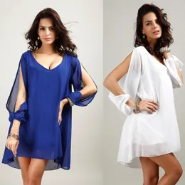 Sıradan Elbiseler Kadın 2023 Seksi Asimetrik Kadınlar Şifon Uzun Kollu Açık V Boyun Mavi Blusas Feminas Elegante Gömlek W1096