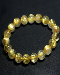 Ganzes natürliches echtes gelbes Titangold-Haarnadel-Rutilquarz-Rutil-bearbeitetes Stretch-Armband, runde Schmuckperlen 05715413