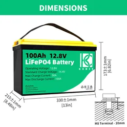 12 В 100AH ​​LIFEPO4 Батарея батареи 100AH ​​литий-фосфатный аккумулятор Глубокий цикл встроенный BMS для House RV Golf Carts Solar Solar