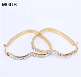 Stainless steel heartshaped crystal Hoop earrings jewelry female popular selling cheap jewelry gold color LH1604947014