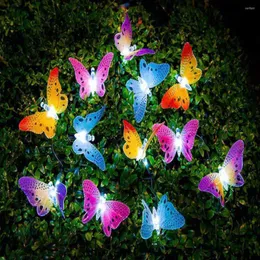 Decorazioni da giardino 12 LED Lampada a energia solare Luci a corda a farfalla Multi colori Illuminazione per decorazioni per matrimoni all'aperto per la festa
