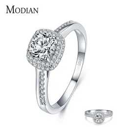 Modian Genuine 925 Sterling Silver Round Clear Cubic Zirconia Engagement Rings For Women Wedding Promise Statement Jewelry Gift2785892