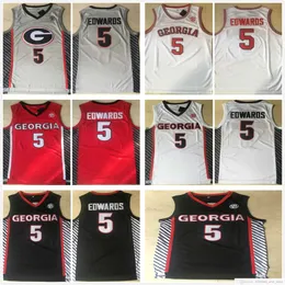 Szyte NCAA Georgia Bulldogs Anthony 5 Edwards koszulki do koszykówki College #5 czerwone białe szare szyte koszulki z dżerseju męskie S-2XL