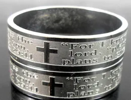 Band 50pcs Etch Lords Prayer for I Know the PlansJeremiah 2911 English Bible Cross Roestvrij staalringen hele mode -sieraden4558528