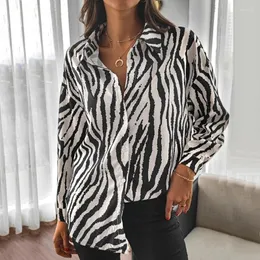 Kvinnors blusar Spring Womens Black Striped Blus Fashion Lapel långärmad knapp upp Cardigan Top Office Lady Ladic Loose Shirt Camisas