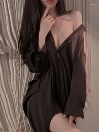 Casual Dresses TVVovvin Summer Thin Silk Cool Loose Mini Shirt Dress Sweet Korean Women Tops Home Sexig 2023 WZ8K