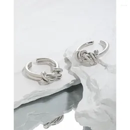 Cluster Rings Korean Ins Cold Wind Niche Design Heavy Industry Personality Simple Multilayer Winding Knot S925 Sterling Silver Ring Female