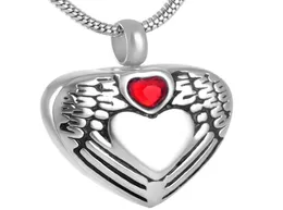Z135 Angel Wing Wrapped Heart Cremation Smycken för nära och kära Ashes Hold Red Crystal Memorial Urn Pendant Jewelry Holder1444846