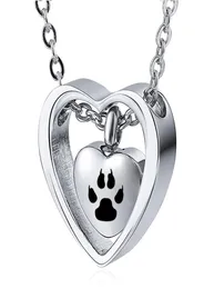 Srebrna stal ze stali nierdzewnej podwójne serce Kremacja PAW Naszyjnik do zwierząt domowych pamiątkowy Urn biżuteria 2474369