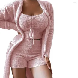 Survêtements pour femmes 3 pièces ensemble pour femmes haut court short manteau costume tenues poches sexy élégant épais ensembles courts