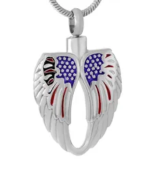 IJD9550 Angel Wing Feather Heather With American Flag Cremation Pendant Jewelt for Human Ashes Urn Holder Peepsake Jewellery7903107