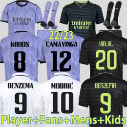 Benzema Soccer Jerseys 22 23 Tchouameni Football Shirt Kits Jersey Vini Jr Camavinga Alaba Hazard Asensio Modric Kroos Valverde Real Madrids Men Kids kits onmorms
