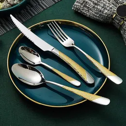 Set di stoviglie Set di lusso Posate d'oro Acciaio inossidabile 304 Coltello Forchetta Cucchiaio Stoviglie da cucina Posate da tavola