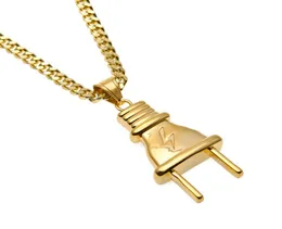 Yeni Varış Fiş Kolye 18K Altın Paslanmaz Çelik Kolye Hip Hop Menwomen Jewelry için Altın Renk6387270