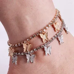 Anklets Butterfly Wiselant Rhinestone Tennis Chain for Women Summer Foot Akcesoria Ins Fashion noga Bransoletka biżuteria