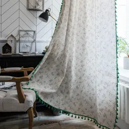 ベッドルームのためのカーテンの花の窓薄いリビングルームリネン生地既製の完成したドレープブラインド緑のタッセル飾り