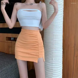 Юбки нерегулярные мини-складки женщины летние а-линия сексуальные девушки тонкая мода простая шикарная корейская стиль молодой клуб носит все матч