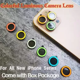 حامي شاشة الكاميرا الزجاجية المضيئة الملونة من أجل iPhone 14 13 Pro Max 12 Mini 11 Smart Premium Cameras Films Films With With Package Box