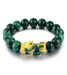 Natural Green Onyx Beads Golden Pixiu Charm Bracelet Energy Stone Stone سوار محظوظ للنساء رجال شجاعة الثروة Feng Shui 1644910
