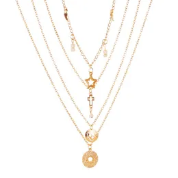 Naszyjniki wiszące kreatywne gwiazdy Naszyjnik krzyżowy złoty kolor Vintage Multilayer dla kobiet biżuteria wisiorki urok biżuterii cf3