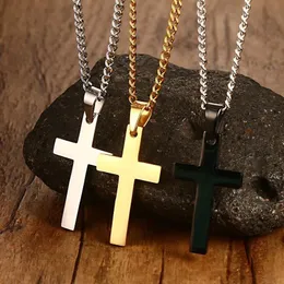 Pendant Necklaces Classic Mens Cross Necklace 24" Stainless Steel Link Chain Christ Faith Prayer JewelryPendant