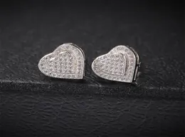 Dubbelskikt kärlekshjärta örhängen stud 1 par casual 925 silver isad ut diamant micro pave kubik zirkon örhänge män kvinnor gif4092452