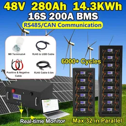 LifePO4 48V 280AH 200AH 100AH ​​Bateria de bateria 51,2V 14kWh 10kWh 100% Capacidade com Rs485 para energia de armazenamento de energia