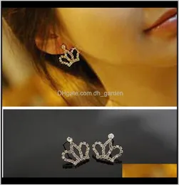 Shinning Full Rhinestone Crown Studs Bridal Wedding Earrings geschenken Crystal Earring Stud voor Princess Women Party Ear Jewel8913508