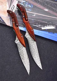 DAMASCUS MEKANISK FOLD KNIV VG10DAMASCUS STEEL DROP POINT BLADE ROSOWROOD HANDL EDC Pocket Knives287Q1202802