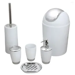 Bath Accessory Set 6pcs Bathroom Home Travel Toothbrush Holder Waste Bin Soap Dish Toilet Brush Sprayer Bottle Kit