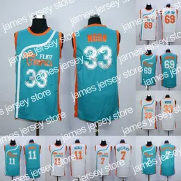 College Basketball indossa Downtown Malone # 69 Monix # 11 Flint Tropics Jersey # 7 Coffee Black # 33 Moon Semi Pro Movie Maglie Uomo cucite Maglie