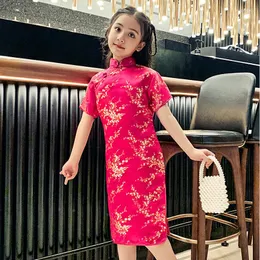 Etniska kläder Sheng Coco Children's Cheongsam klänningar Plum Bossom mönster Prinsessan kinesisk stil liten flicka qipao klänning 73-150 cm