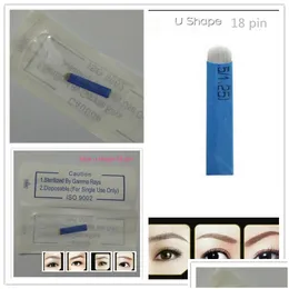 Tattoo -Nadeln Gro￟handel 50 PCs 18 Pins Permanent Make -up Augenbrauen Stickblatt f￼r 3D Microblading Manual Pen Drop Delivery Healt DH2MH