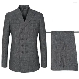 Abiti da uomo Abito scozzese classico da uomo di alta qualità doppio petto risvolto Business Casual abito da sposa da sposo professionale da uomo