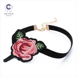 Cara Hancheng Fashion tricô de fita Colar de fita Mulheres Bordado Elastic Tattoo Tattoo Declaração Jóias de Jóias Bijoux Chokers