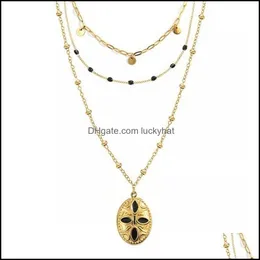 Anhänger Halsketten Neue runde Stück Perlen Retro Temperament Mtilayered Cross mit Öl tropft