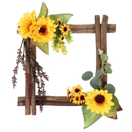 Dekorative Blumen, künstlicher Sonnenblumen-Kranz, quadratischer Rahmen für Haustür, Innen- und Außenbereich, Wand, Fenster, Hochzeit, Heimdekoration