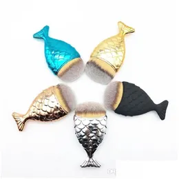 فرش المكياج الجديدة Desgin Fashion Colorf Mermaid Fish Tail Shape Powder Blush Foundation Oval Make Up Tool