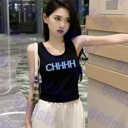 Blue Jacquard Knitted Tank Letter Logo Vests Womens Sleeveless Sweater Simple Ladies Tops Two Colors