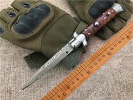 9 tum USA Style Italien Automatisk vikkniv 3.6 "Damaskus Steel Blade Serpentine Wood Handle Camping Outdoor Self-Defense Tool EDC Knives