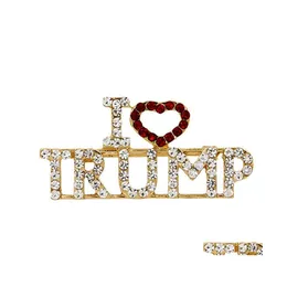 Sztuka i rzemiosło kocham Trump dżetów broszka przypinki dla kobiet brokatowe kryształowe litery płaszcz sukienka biżuteria broszki Drop Delivery Home Dhngc