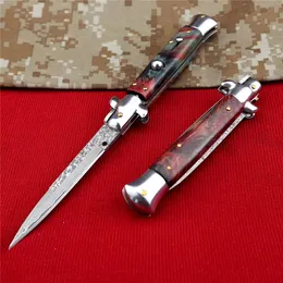 9-calowy amerykański styl Włosze Automatyczne składanie noża 3.9 "Damascus Steel Blade Blade drewniana rączka kempingowa narzędzie do samoobrony na zewnątrz noże