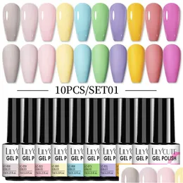 Kit Nail Art Lilycute 10 Colori Gel Polish Set Glitter Paillettes Semi Permanente Vernice Ibrida Base Top Coat Soak Off Uv Led Drop Del Dhnmd