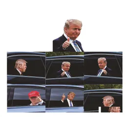 Flagi banerowe 25x32cm Trump 2024 Partia naklejki samochodowej Dostarcza U.S. Prezydenckie Wybory PVC Naklejki okienne Drop dostawa do domu ga dhlkz